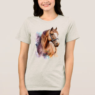 Camiseta Triblenda Retrato de cabeza de caballo marrón en acuarela