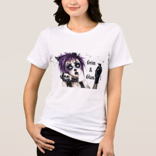 Camiseta Triblenda Retrato de Chica Gótica - Siniestro y Glamuroso
