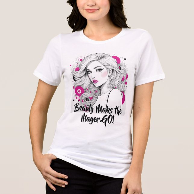 Camiseta Triblenda Retrato de glamour de moda con acentos rosados (Anverso)