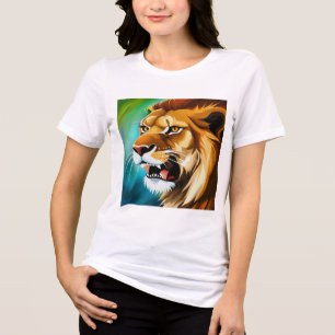 Camiseta Triblenda Retrato de león rugiendo de lado-57566
