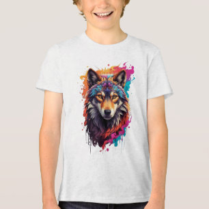 Camiseta Triblenda Retrato de Lobo Colorido Arte Animal Abstracto-876