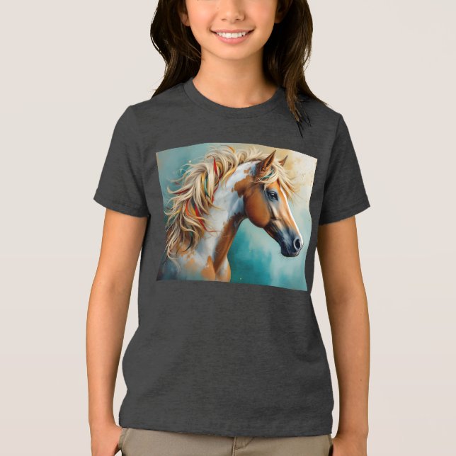 Camiseta Triblenda Retrato de Palomino Paint Mustang (Anverso)