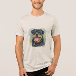 Camiseta Triblenda Retrato de Rottweiler mascota en acuarela