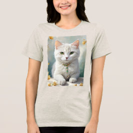 Camiseta Triblenda Retrato de un lindo gato con joyas.