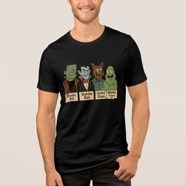 Camiseta Triblenda Retrato Monster Squad | Arte Cute Halloween (Anverso)