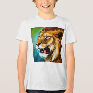 Camiseta Triblenda Retrato posado en el lado del león, de color rojo-