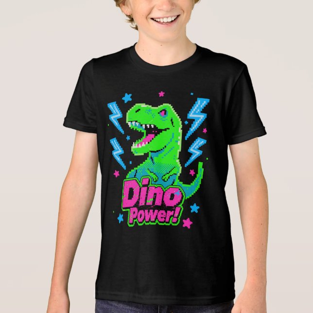 Camiseta Triblenda Retro Arcade Dino Power Pixel T-Rex (Anverso)