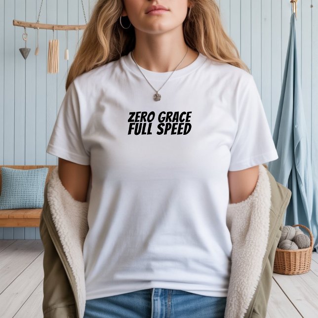 Camiseta Triblenda Retro bike Girl Irony black (T-shirt with vintage-style bike graphic and phrase "Zero Grace, Full Speed.")