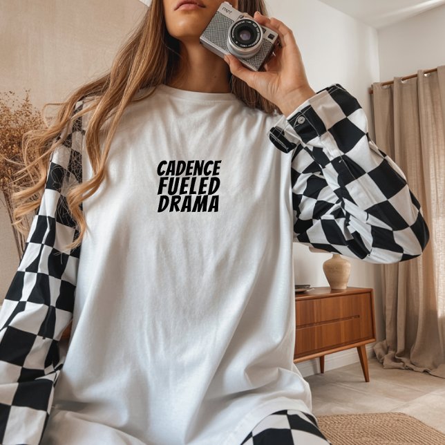 Camiseta Triblenda Retro bike Girl Irony black ( It sports an adorable vintage bike design and the playful saying "Cadence Fueled Drama." )