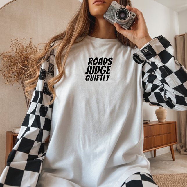 Camiseta Triblenda Retro bike Girl Irony black (It features a cute, retro bike design and the fun saying "Roads Judge Quietly." )