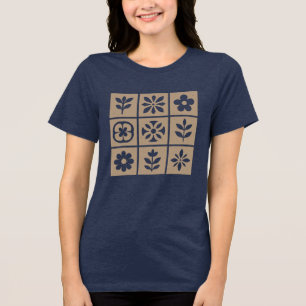 Camiseta Triblenda Retro Boho Floral Rosa Cálido Marrón