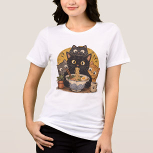Camiseta Triblenda Retro Cats Ramen Bar de Fideos Japoneses Gra Vin