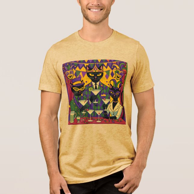 Camiseta Triblenda Retro Futuristic Mardi Gras Black Cat Martini Club (Anverso)