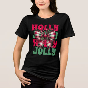 Camiseta Triblenda Retro Holly Jolly Navidades Coquette Bow