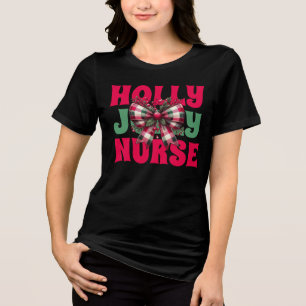 Camiseta Triblenda Retro Holly Jolly Navidades de enfermería Coquette