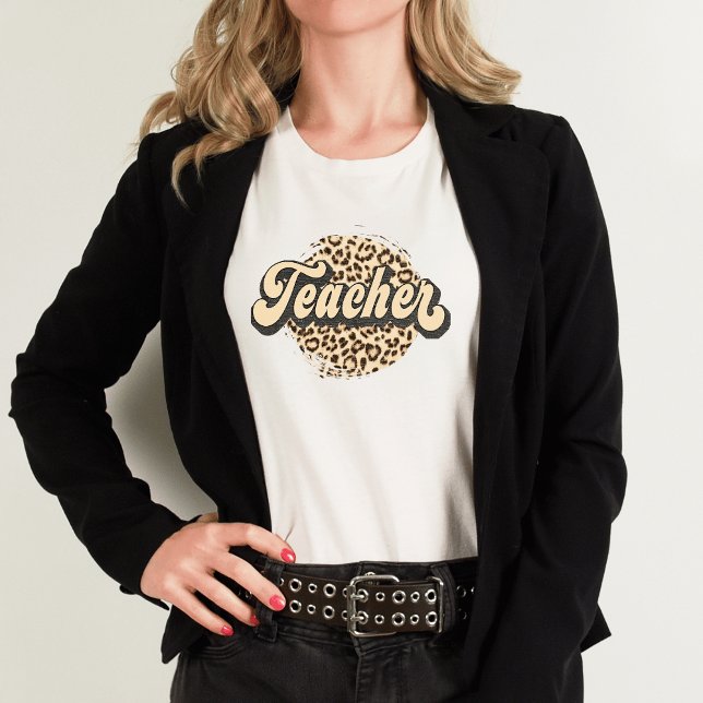 Camiseta Triblenda Retro Leopard Print I Cute Teacher T shirt (Retro Leopard Teacher T-Shirt)