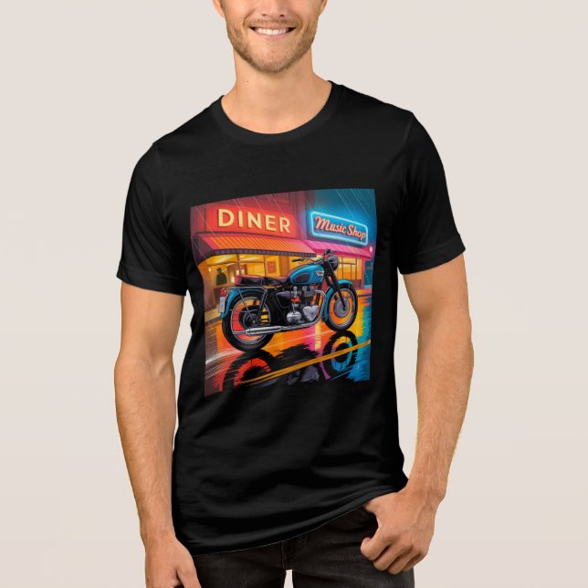 Camiseta Triblenda Retro Neon Motorcycle — Cafe Racer Men’s (Anverso)