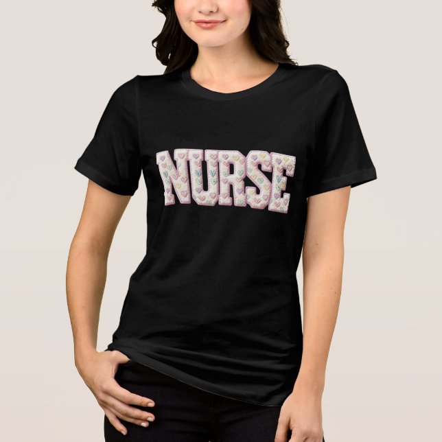 Camiseta Triblenda Retro Nurse Valentine , Faux Yarn Heart Coquette (Anverso)