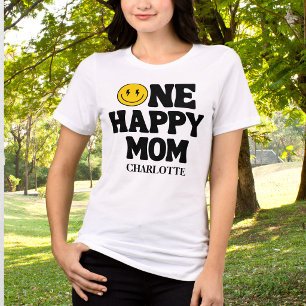Camiseta Triblenda Retro One Happy Mom Sonrisa Cara Cumpleaños
