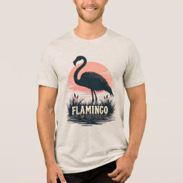 Camiseta Triblenda Retro Pink Flamingo Sunset Silhouette Water Art