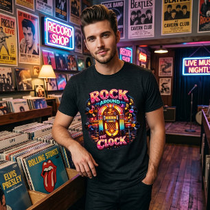Camiseta Triblenda Retro Rock Around the Clock de los 50 Neón Jukebox