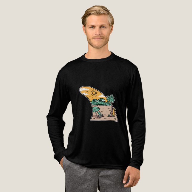 Camiseta Triblenda Retro Surf Fin Beach Scene T-Shirt (Anverso Completo)