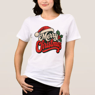 Camiseta Triblenda Retro Vintage Feliz Navidad Sombrero de Santa Aceb