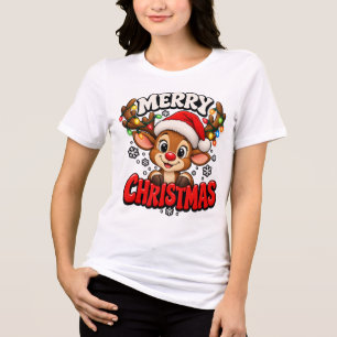 Camiseta Triblenda Retro Vintage Feliz Navidad Sombrero de Santa Aceb