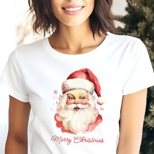 Camiseta Triblenda Retro Vintage Santa Cara Navidad en Acuarela