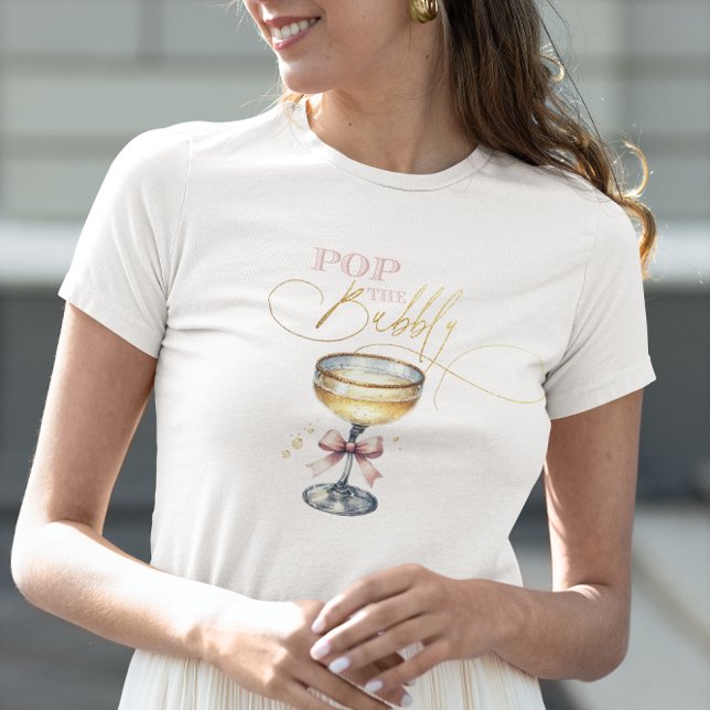 Camiseta Triblenda Reventar el Champagne con Lazo Rosa (Pop the Bubbly Champagne Pink Bow Tri-Blend Shirt)