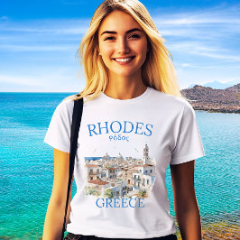 Camiseta Triblenda Rhodes Greece Watercolor Landscape – Greek Island 