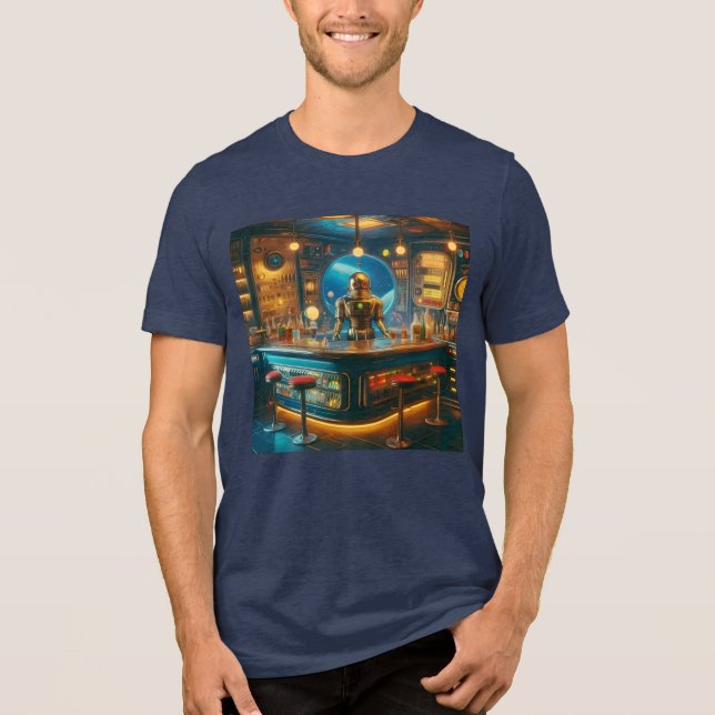 Camiseta Triblenda Robot Bartender in Interstellar Space Age Dive Bar (Anverso)