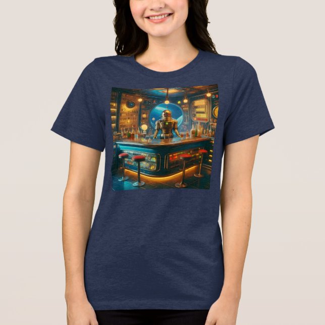 Camiseta Triblenda Robot Bartender in Interstellar Space Age Dive Bar (Anverso)