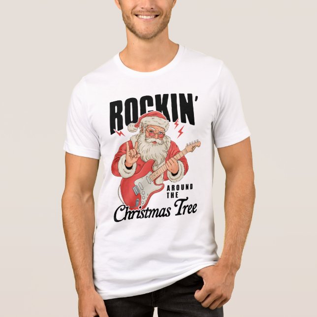 Camiseta Triblenda Rockin' Around The Christmas Tree Rock Music Santa (Anverso)