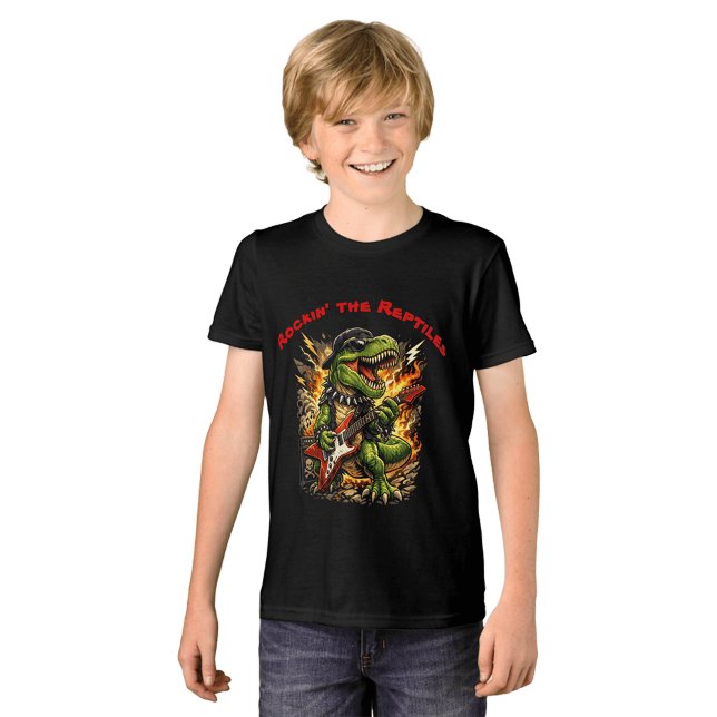Camiseta Triblenda Rockin’ T-Rex Dinosaur with Guitar (Subido por el creador)