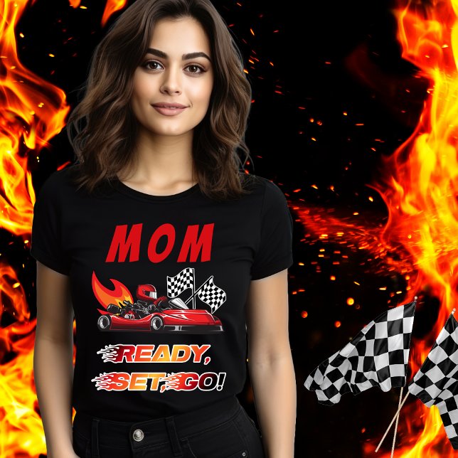 Camiseta Triblenda Roja | Cumpleaños de la Carreras Black Go Kart (Red and Black Go Kart Racing Kid's Birthday "Mom" "Ready, Set, Go!" Tshirt)