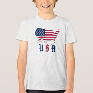 Camiseta Triblenda Rojo, blanco y azul "USA", mapa y bandera de Estad