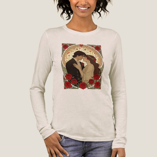 Camiseta Triblenda Romance And Red Roses Art Nouveau Illustration (Anverso)