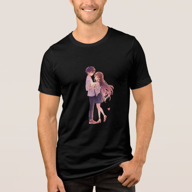 Camiseta Triblenda Romantic Anime Couple - Cute Aesthetic Lovers Art  (Anverso)