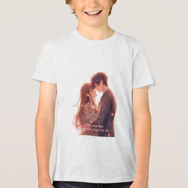 Camiseta Triblenda Romantic Anime Couple - Valentine's Day  Aesthetic (Anverso)