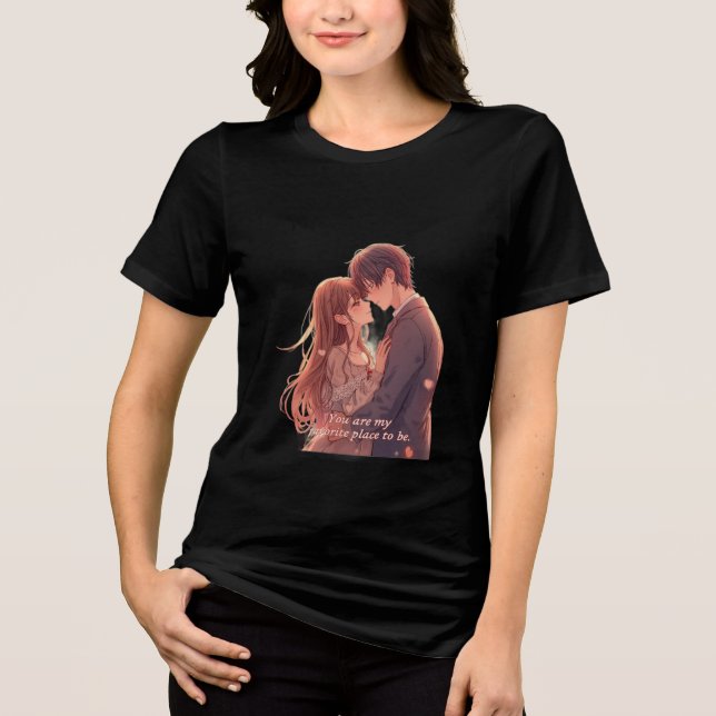 Camiseta Triblenda Romantic Anime Couple - Valentine's Day  Aesthetic (Anverso)