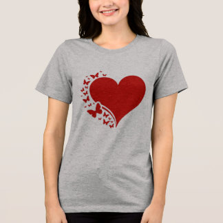 Camiseta Triblenda Romantic Red Heart with Butterflies GraphicT-Shirt
