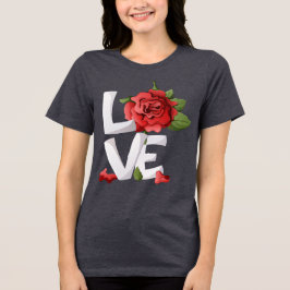 Camiseta Triblenda Romantic Red Rose Botanical Love Typography