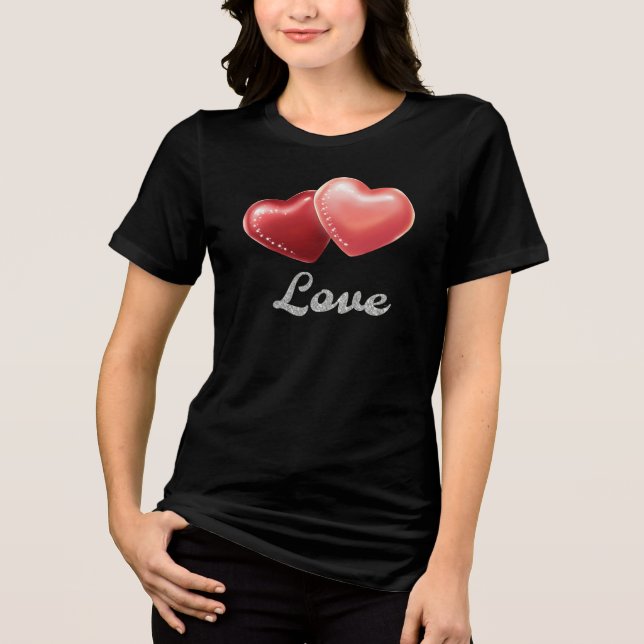 Camiseta Triblenda Romantic Sparkling Red Hearts "Love" Glitter Desig (Anverso)