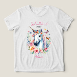 Camiseta Triblenda Romantisches Einhorn mit Blumen - Schulkind 2026 |