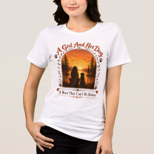 Camiseta Triblenda Ropa con Silueta de Niña y Perro, Regalo para Aman