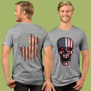 Camiseta Triblenda Ropa Patriota de Cráneo de Bandera Americana Disto
