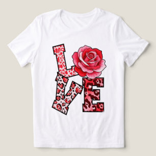Camiseta Triblenda Rosa de Amor de Leopardo para Mujeres