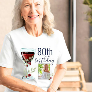 Camiseta Triblenda Rosa de vino rojo acuarela Foto 80 cumpleaños