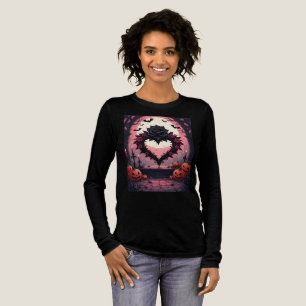 Camiseta Triblenda Rosa Flor de Color Negro, Corazón con Forma de Esp